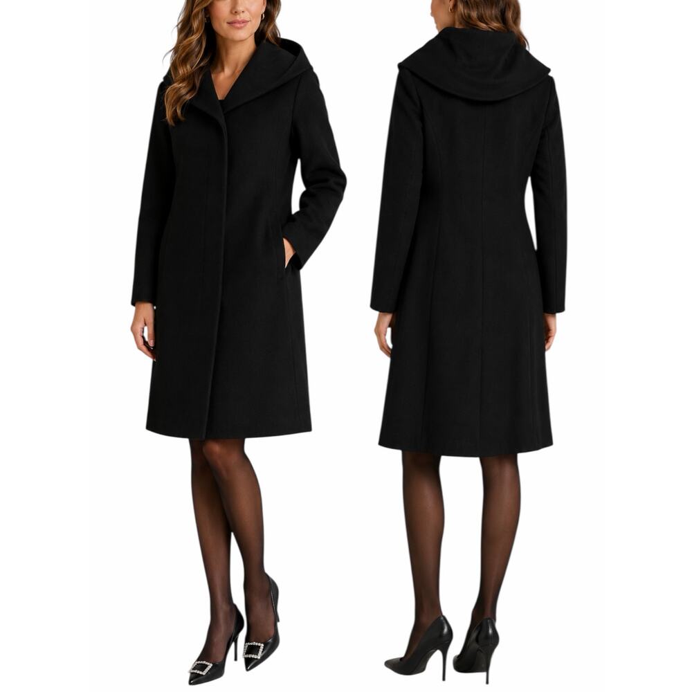 Cole Haan Single Breasted Wool Blend Long Coat Black Size 8